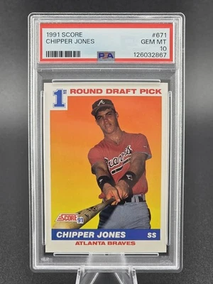 1991 SCORE #671 CHIPPER JONES RC BRAVES HOF PSA 10 - Image 1 of 2