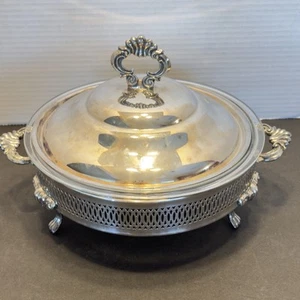 Vintage Ornate Silverplate Round Chaffing Buffet Serving Dish with Insert Lid - Picture 1 of 10