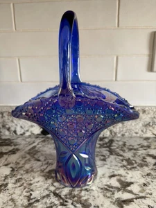 LE Smith Innovation Iridescent Cobalt Blue Basket 13" Vintage - Picture 1 of 6