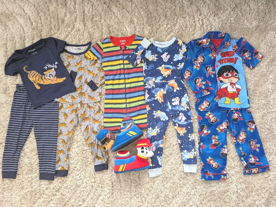 5 Boy Pajama Sets Lot Size 5 Characters PJ Separates + Paw Patrol Sock Slippers - Image 1 of 4