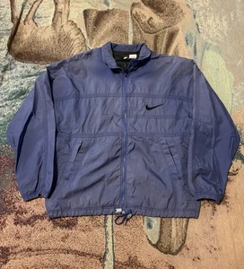 VINTAGE Nike Men Jacket Medium Blue Windbreaker Logo Embroidered Full Zip - Picture 1 of 5