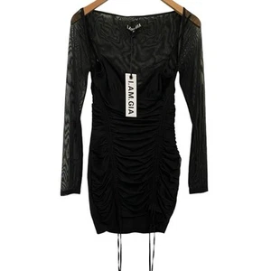 I Am Gia Mesh Mini Dress Ruched Adjustable Women Medium Goth Witchy Dark Romance - Picture 1 of 11