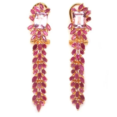 925 Silver Handmade 6 x 8 mm. Pink Mystic Topaz & Pink Ruby Earrings - Image 1 of 4
