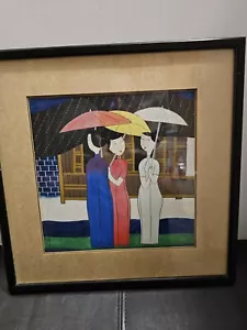 Hu Yonkai Ladies W/ Umbrella Chinese Painting On Paper Work Size 9.5"×9.5" - Picture 1 of 4