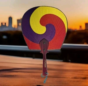 VTG Asian Multicolored Silk/Paper Wooden Handle Fan Rare Hyundai - Picture 1 of 9