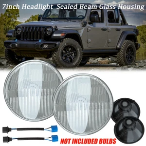 7" Inch Round Led Glass Headlight Housing Conversion Kit Chrome Pair Classic Car - Picture 1 of 14