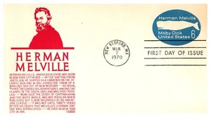 Moby Dick Melville New Bedford MA geprägte 6c Briefmarke 1970 Ersttagsbrief - Bild 1 von 1
