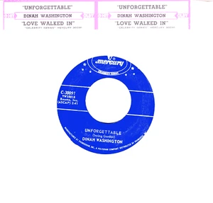 Dinah Washington:    Unforgettable / Love Walked In  .. 45 RPM 4597 - Picture 1 of 3