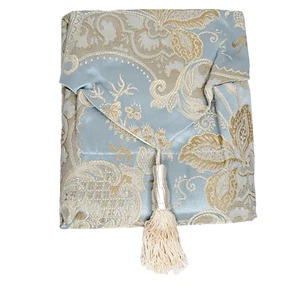 NEU Blumenmuster Jacquard Damast Ascot Schürze Vorhänge schieferblau hellbraun - Bild 1 von 5
