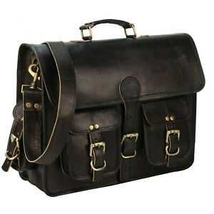 BLACK/BROWN Large Leather Men's Laptop Bag Messenger Briefcase Satchel Shoulder