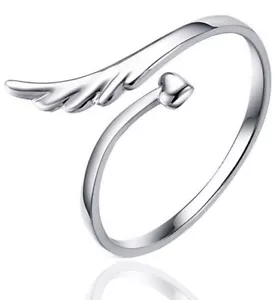 *NEW Women’s Adjustable Angel Wing Memorial 925 Sterling Silver Ring Size 4-7 - Picture 1 of 3