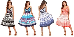 Womens Summer Dress 100% Cotton Ladies Beach Sun Dress Floral Print Mid Length  - Picture 1 of 40