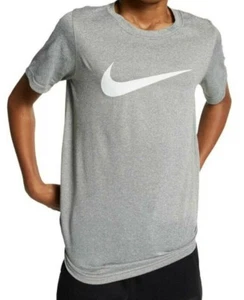 Nike Dri-FIT Big Kids' Swoosh Training T-Shirt Boys Youth Gray AR5307-063 - Picture 1 of 11