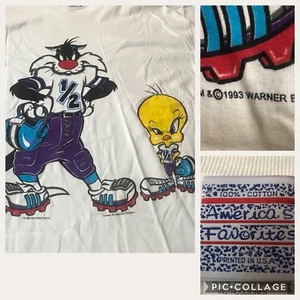 T-shirt USA vintage 1993 Warner Brothers SYLVESTER TWEETY FOOTBALL XL punto singolo - Foto 1 di 11