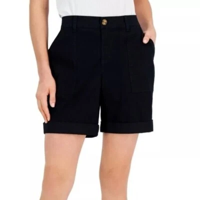 NEW! Style & Co Roll Tab Bermuda Shorts Black 14 Cotton Blend $39.50 Mid Rise - Image 1 of 4