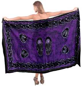 LA LEELA Rayon Women's Wrap Beach Swimwear Sarong Batik 78"X42" Violet_4325 - Picture 1 of 3