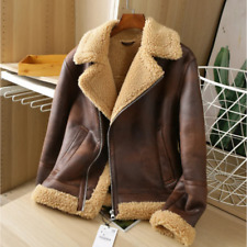 Men's Distressed Brown Real Leather Shearling Fur Bomber B3 RAF Aviator Jacket