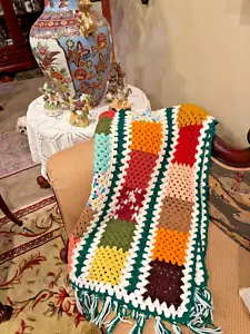 New Granny Sq Crocheted by me Size 75" x 43" Afghan Throw Covers top of twin bed - Picture 1 of 5