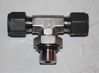 3/8" x 3/8" Tube OD x 9/16-18 SAE  Positionable SS Male Branch Tee Parker 6M5BT6 - Image 1 of 4