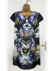 MANGO Blue & Black Tropical Floral Print Shift Dress, size M 12 - BNWT - Picture 1 of 6