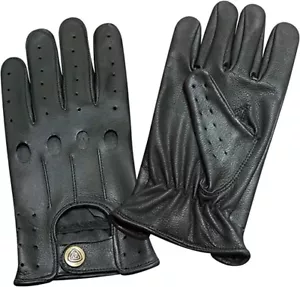 MENS CLASSIC DRIVING GLOVES SOFT GENUINE REAL LAMBSKIN LEATHER - Black - Picture 1 of 4
