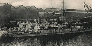 Monitores de la Marina Real Británica Humber/Mersey en puerto bombardeo alemán c1914 - Imagen 1 de 3