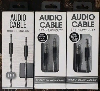 3.5mm Braided Male-Male Audio Cords 3ft. Some I-Phone & Android Comp. [Lot of 3] - Image 1 of 4