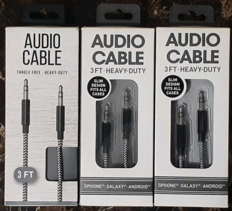 3.5mm Braided Male-Male Audio Cords 3ft. Some I-Phone & Android Comp. [Lot of 3] - Image 1 of 4