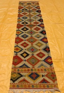 Antique Handmade Anatolian Runner Geometric Kilim Rug 2'6" X 12 FT Free Shipping - Picture 1 of 6