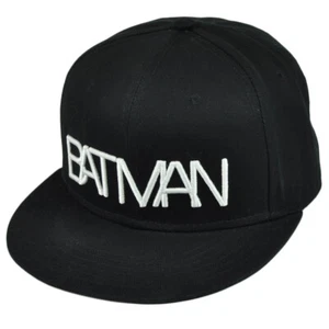 DC Comics Batman Dark Knight Wordmark Overlap Flat Bill Snapback Hat Cap Black - Picture 1 of 2