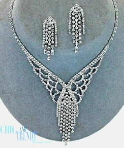 CLEARANCE CLEAR CRYSTAL PROM WEDDING FORMAL FASHION NECKLACE JEWELRY SET* - Picture 1 of 2