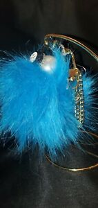 Betsey Johnson XOX TROLLS  Handbag charm Dangle Pom Pom BLUE Headphone Keychain