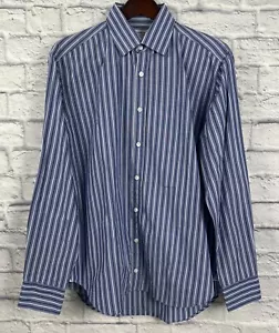 Michael Bastian Men's Cotton Long Sleeve Dress Shirt Sz L 16-34 Blue Striped - Picture 1 of 6