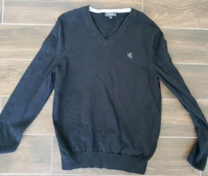 EXPRESS Men's M Solid Black Long Sleeve V-Neck Pullover Sweater 100% Cotton D-19 - Picture 1 of 2