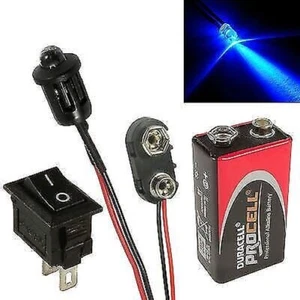 Flashing Blue Car Dummy Fake Alarm LED + PP3 Connector + Switch + Battery - Picture 1 of 1