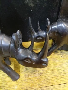 Africa Hand Carved Wooden Bookends Rhino Library Shelf Book End African Rhino - Picture 1 of 16