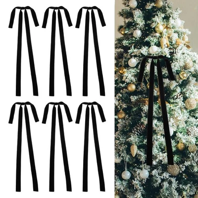 6 Pcs Pre-Tied Bows Satin Ribbon Bows 23.5x15.5" Twist Ties Gift Bows Black - Image 1 of 4