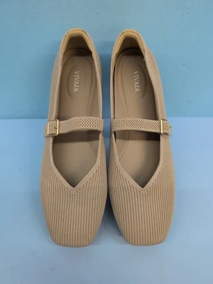 Vivaia Margot Mary Jane Square Toe Knitted Women's Flat Shoes EU 41.5 Almond - Image 1 of 4