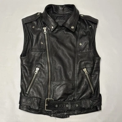 Vera Pelle Leather Vest Made in Italy Biker Style Size 46 XS - Image 1 of 4