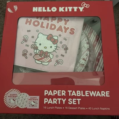 Hello Kitty Holiday Party Paper Tableware Set 16 Lunch 16 Dessert 40 Napkins - Image 1 of 3