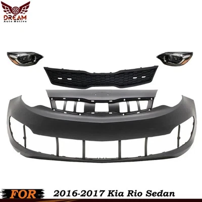Front Bumper Cover & Head Light Assembly Pair For 2016 2017 Kia Rio Sedan Foto 1 de 4