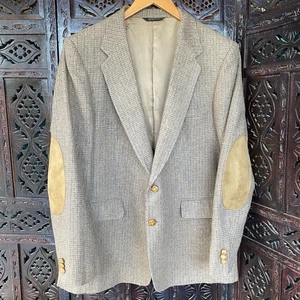 VTG Pierre Balmain Wool Tweed Check Blazer Sz 42R Elbow Patch Union Sports Coat - Picture 1 of 19