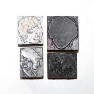 Vintage Letterpress Printing Block lot 4 Woman Face Girl Couple - Picture 1 of 9