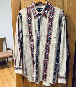 Men's XL Vintage Wrangler Western Aztec Print Pearl Snap Shirt - Picture 1 of 10