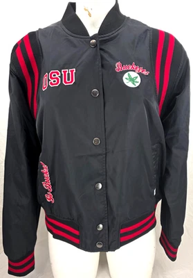 NEW Ohio State Buckeyes The Yard Black Snap Sateen Bomber Jacket Coat Women's M - Image 1 of 4