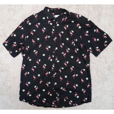 Old Navy Black Pink Flamingos Black Short Sleeve Casual Button Down Mens XL Tall - Image 1 of 4