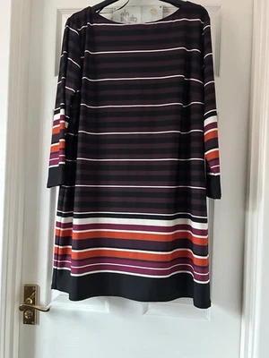 LADIES BLACK MIX TUNIC DRESS 16 WIDE NECK 3/4 SLEEVES STRIPED WITH STRETCH BNWOT - Image 1 of 4