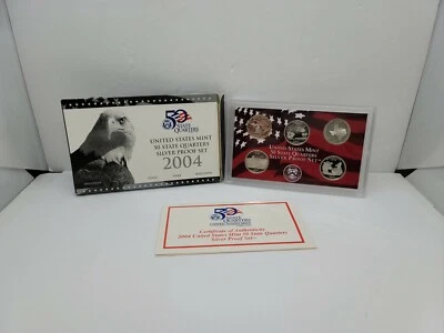2004 S US Mint 50 State Quarters Silver Proof Set - Original Box & COA - Image 1 of 4