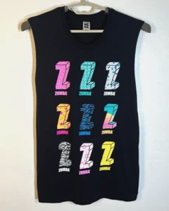 Zumba NWOT Size M/L Black Cotton I Want My Zumba Muscle Tank Top - Picture 1 of 5