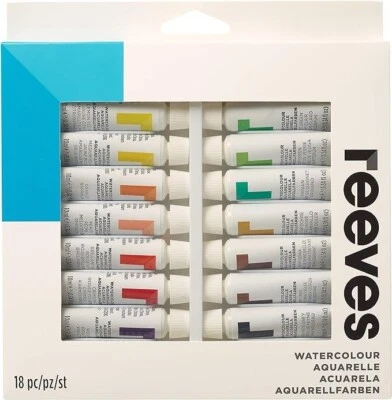 Reeves Artist Watercolour Paint Set - 18 x 12ml Pack, Assorted Colours water